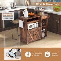 121 cm Rolling Kitchen Island with Drop Leaf, Wine Rack & Storage