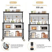 Kitchen Bakers Rack with Adjustable Shelf, 4-Tier Heavy Duty Kitchen Storage Rack with Wheels, Microwave Stand for Big Microwave, Metal Utility Kitchen Appliances Storage Shelf