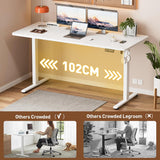 BilySen Electric Standing Desk 140x60cm (55.1"x23.6"), Height Adjustable Sit Stand Desk with Hooks, Metal Frame Stand up Desk with Powerful Motor, Ergonomic Computer Desk for Home Office (White)