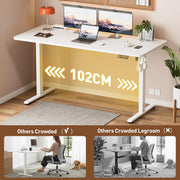 Electric Standing Desk 140x60cm (55.1"x23.6"), Height Adjustable Sit Stand Desk with Hooks, Metal Frame Stand up Desk with Powerful Motor, Ergonomic Computer Desk for Home Office