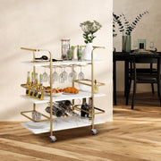 3-Tier Gold & White Bar Cart with Wine Storage
