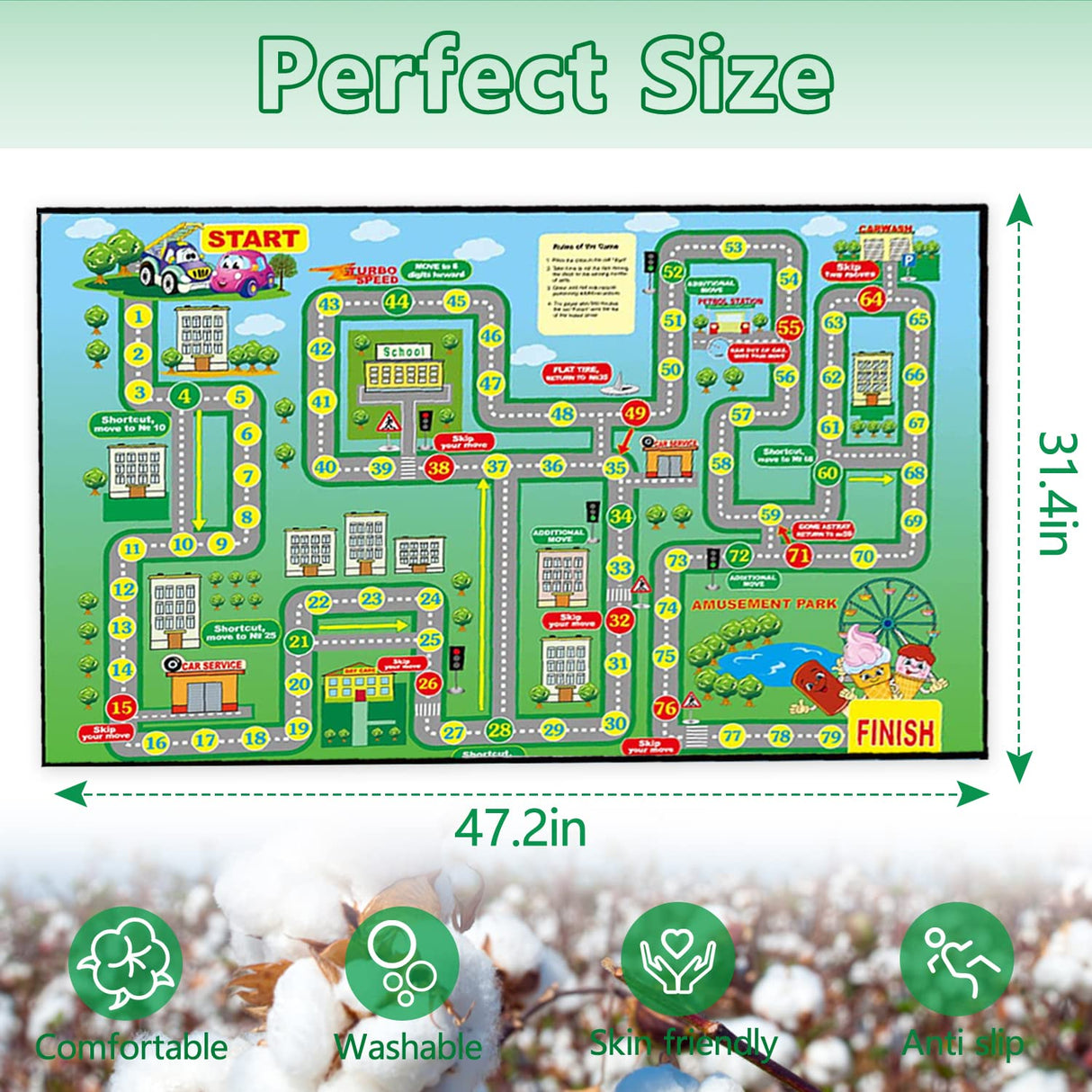 Play Mat Kids Rug Carpet Playmat Extra Large Learn Have Fun Safe Road Traffic System Multi Color Study Activity Centerpiece Play Mat for Playing with Cars for Bedroom Playroom