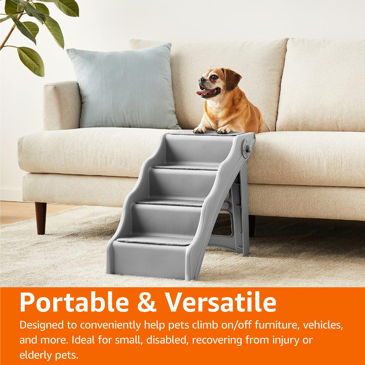 Grey Foldable Pet Steps – Approx. 37 × 58 × 49.5 cm