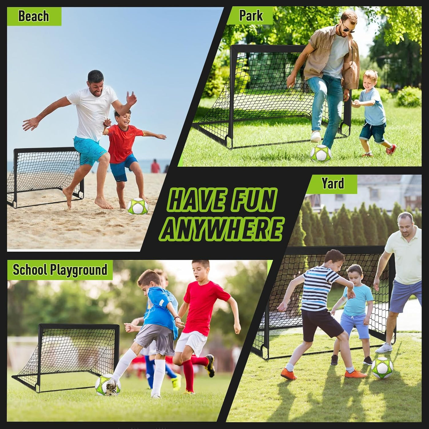Portable Backyard Soccer Goal Set with 10 Cones & Carry Bag