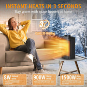 1500W Ceramic Fan Heater – Fast-Heating Oscillating Space Heater with Tip-Over Protection