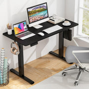 Electric Standing Desk, Sit Stand Home Office Desk with 3 Memory Height Settings, Height Adjustable Computer Desk with 2 Hanging Hooks & Cable Management