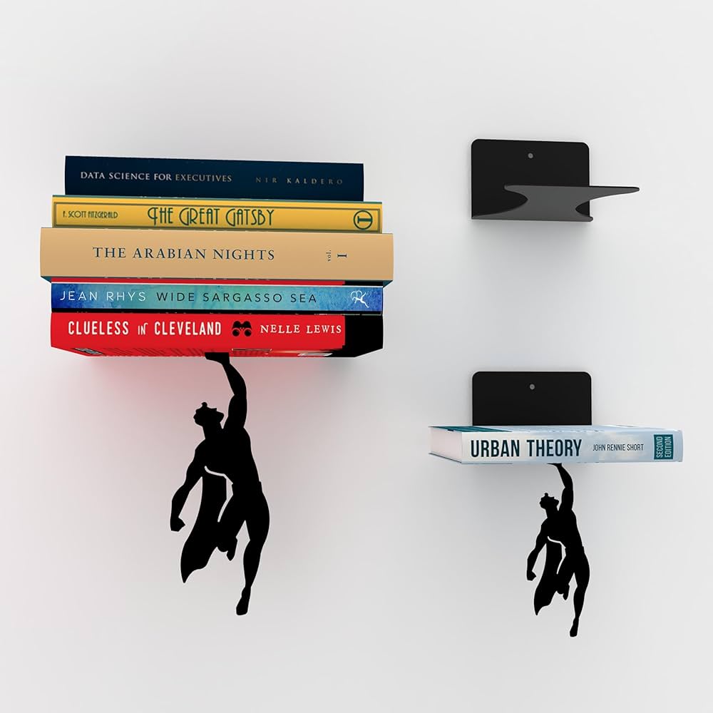 Superhero Bookend Figurines Metal Bookshelf Decor Desktop Ornament Office Desktop Accessories Bookshelf Home Decoration