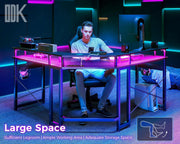 ODK L-Shaped Gaming Desk with LED Lights & USB Charging