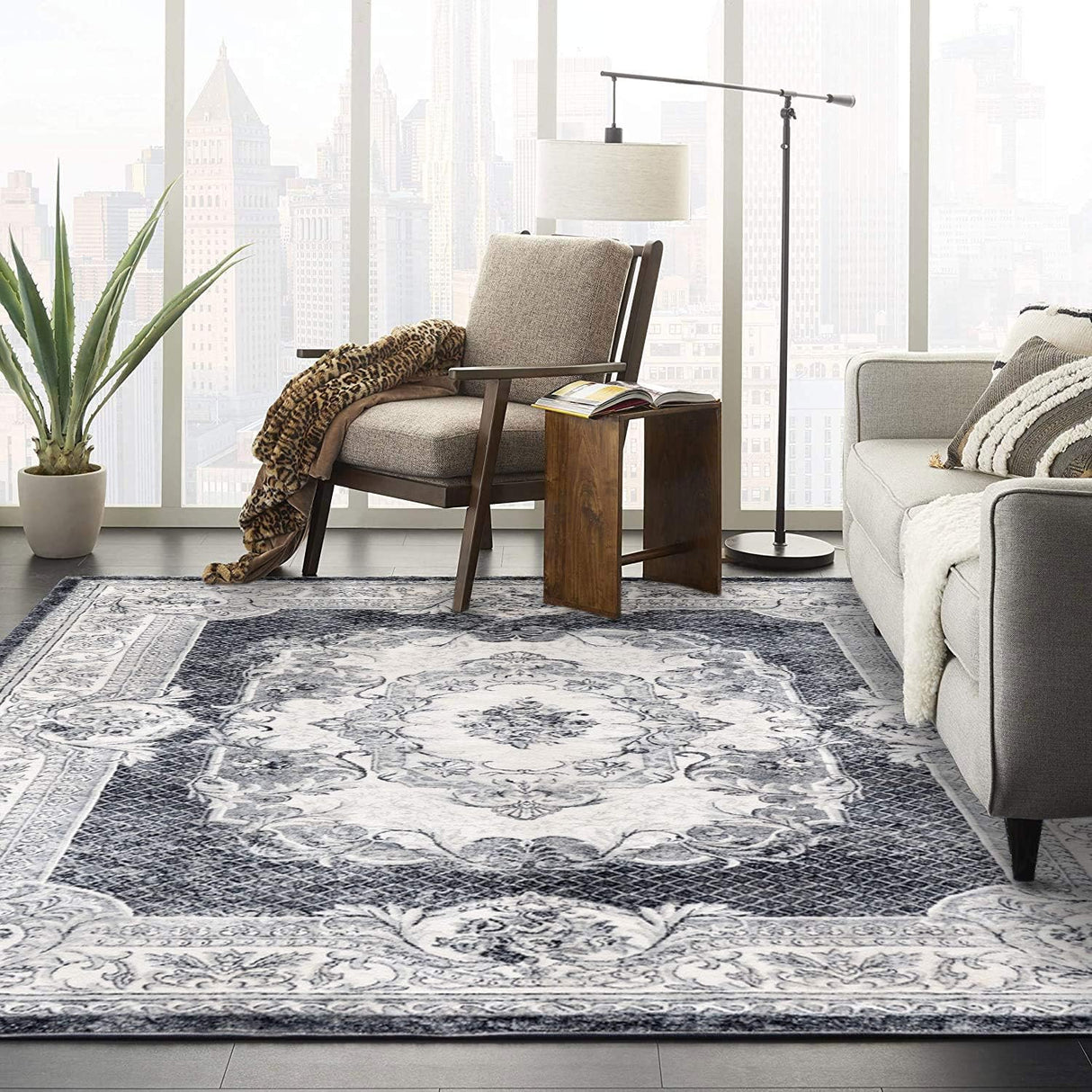Area Rug Living Room Rugs Kitchen mats Rugs for Living Room Bedroom Luxury Imitation Cashmere Rug Modern Anti-Skid Carpet Floor Mats (Gray/White) (200 * 200cm(6.6 * 6.6ft))