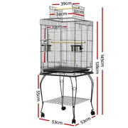 145 cm Rolling Bird Cage with 2 Perches & Removable Tray