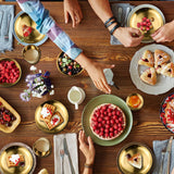 8 Pcs Stainless Steel Dinnerware Sets, Gold Dish Set, 6.6‘’ Small Thickened Dinner Plates, 16.9 OZ Soup Bowls, 3.5 OZ Mini Sauce Dish & Metal Cups, Stackable Dishware for Kitchen BBQ Party Picnic