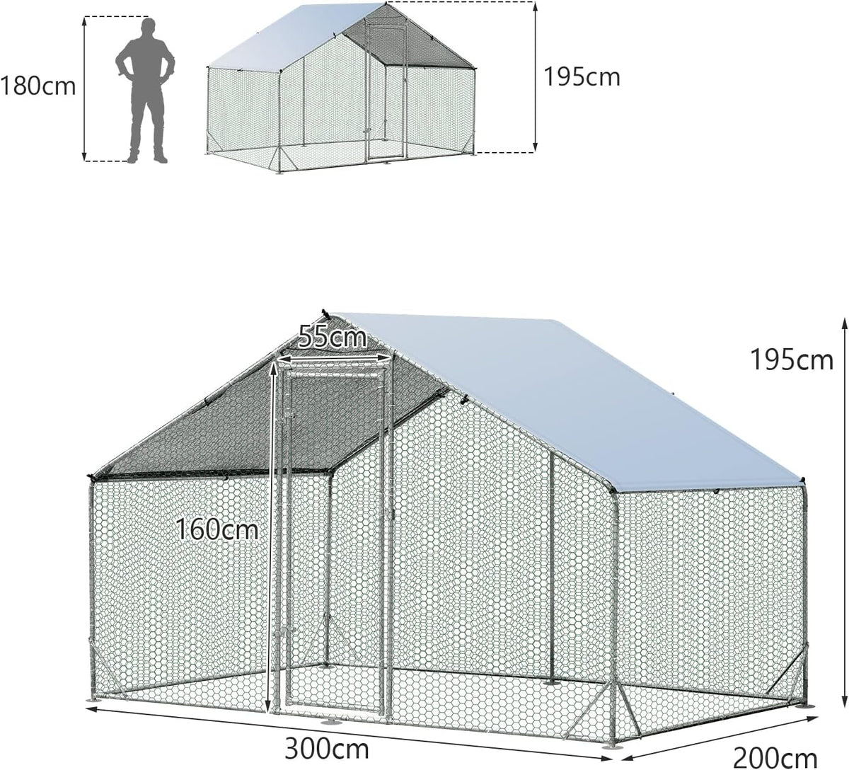 Galvanised Walk-In Poultry Run with Spire Cover – 3 Sizes