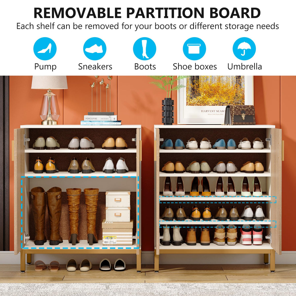 80 × 38 × 77 cm White Shoe Cabinet with 5 Shelves & 2 Doors