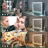Vanity Smart Mirror with Lights Bluetooth Speaker USB Power Charging Large Hollywood Lighted Mirror with 18 Dimming LED Bulbs for Tabletop/Wall-Mounted