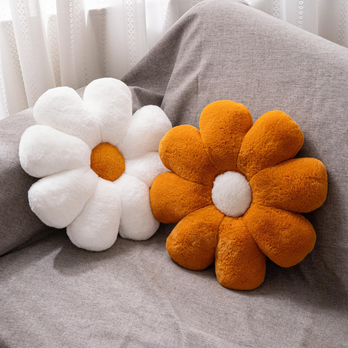 2 Pcs Flower Pillow Floor Cushion Decorative Throw Pillows Cute Aesthetic Pillows Cushions for Bedroom Preppy Room Bed Sofa Chair Decor (Pink & White)