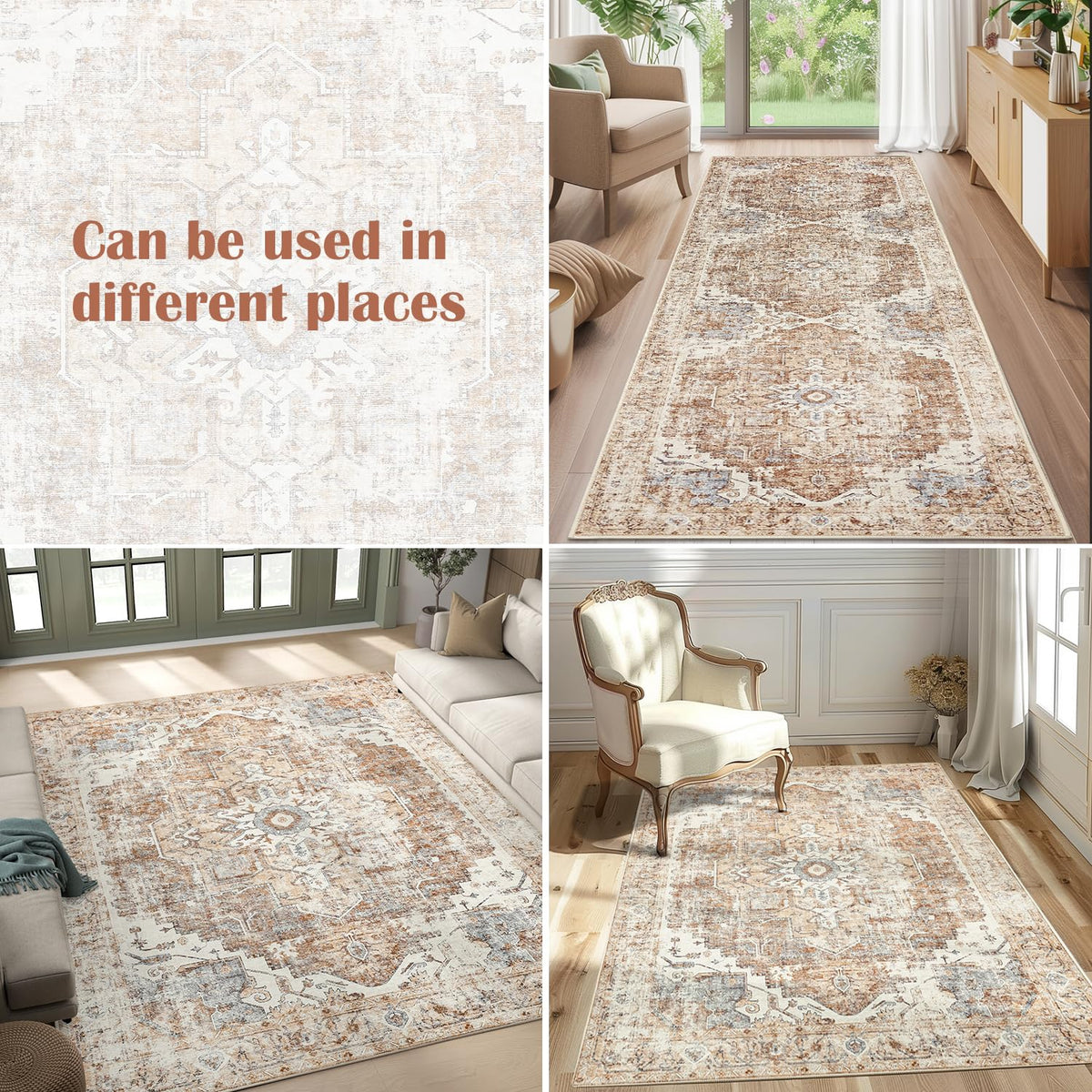 152 × 213 cm Brick-Red Persian-Style Foldable Rug