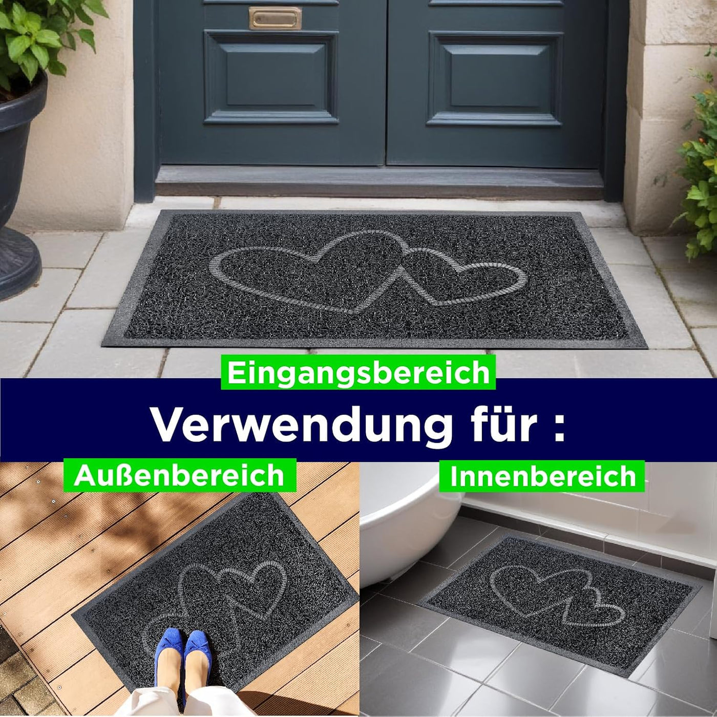 58 × 38 cm Polyvinyl Door & Utility Mat – Black or Grey