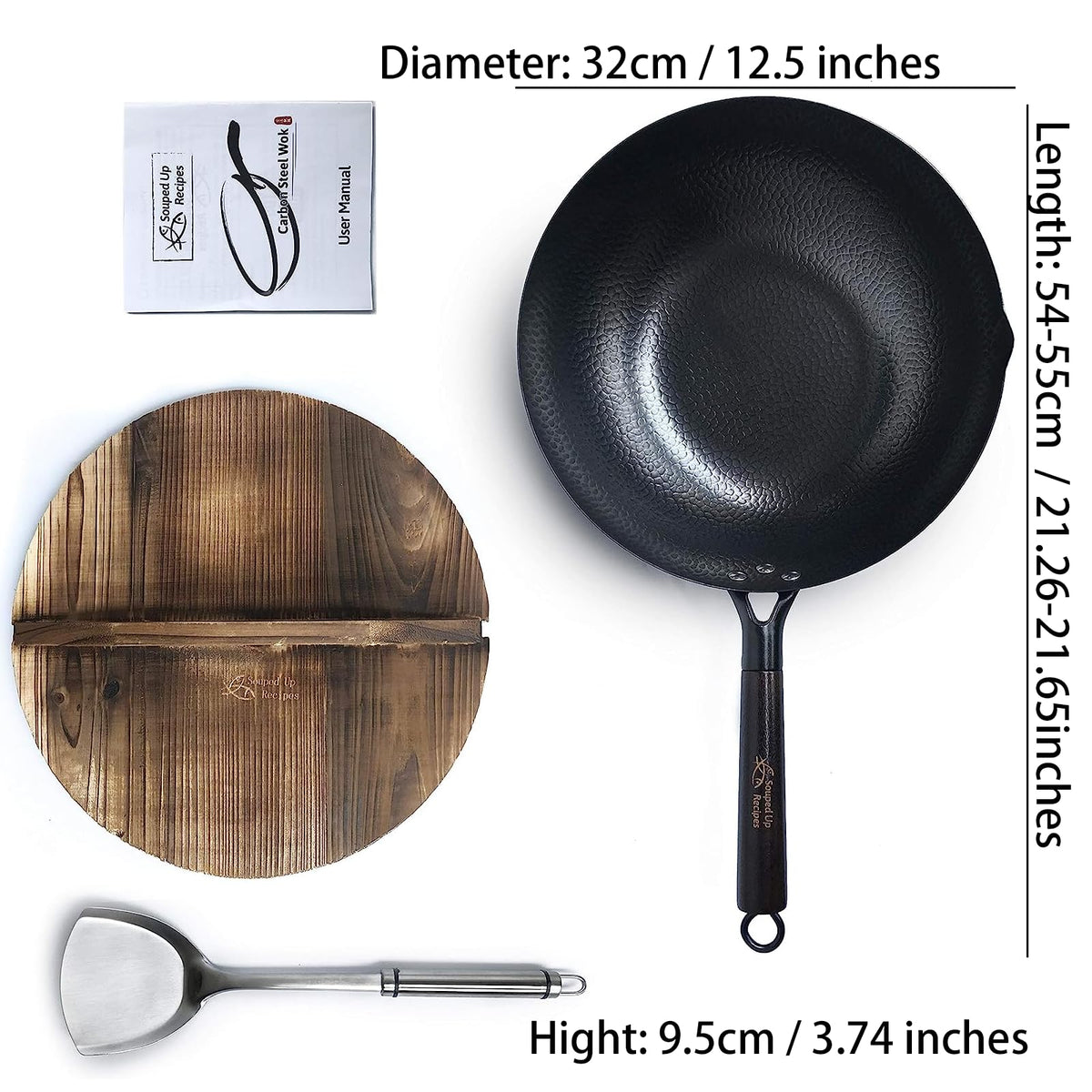 31.8 cm Flat-Bottom Carbon-Steel Wok with Lid & Spatula