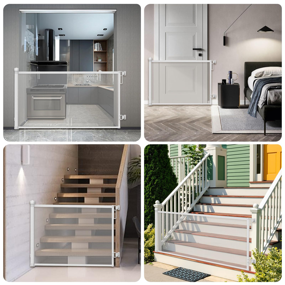 Retractable Baby Gate Durable Portable Mesh Gate Easy Installation 86CM Tall Stretches 180CM Wide for Large Stairs Retractable Dog Gates for Doorways Stairs Indoor Outdoor(White,86CMx180CM)