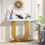 U-Shaped White Marble-Style Console Table