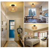 Rattan Ceiling Light Chandelier Lighting Hand Woven Ceiling Lamp Flush Mount Ceiling Lights Vintage Lighting Fixtures E27 Farmhouse Pendant Lights Kitchen Dining Room Bedroom Hallway 1 Pack