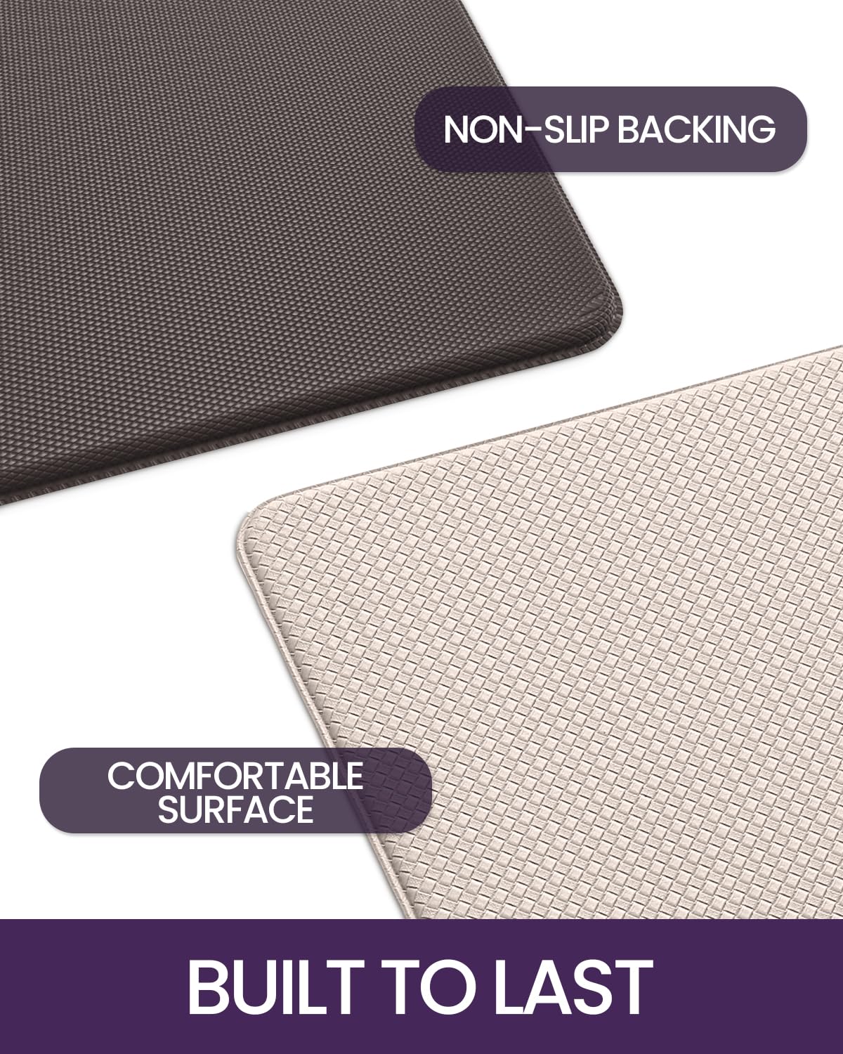2-Piece Beige & White Cushioned Kitchen Mat Set – 43 × 74 & 43 × 150 cm