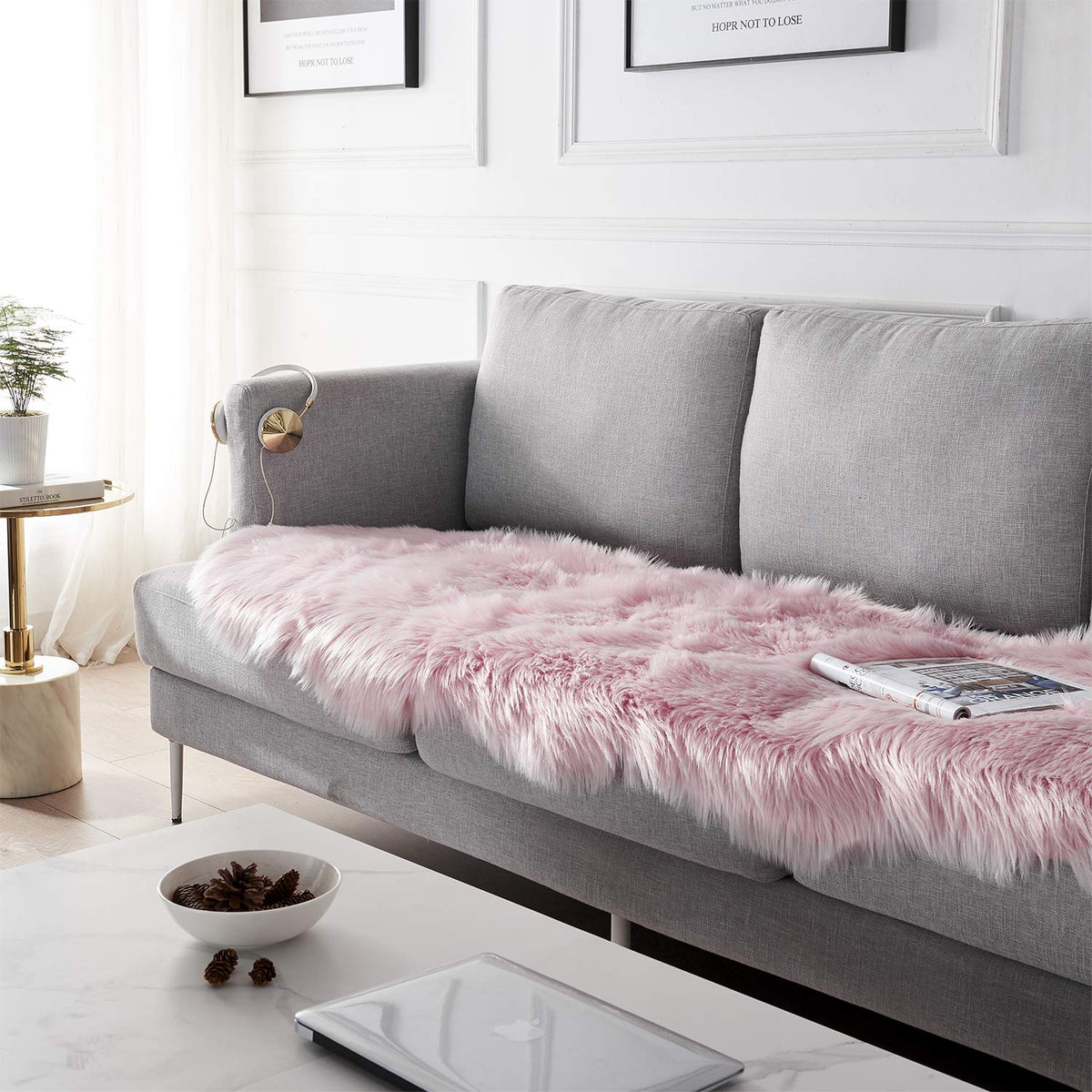 60 × 180 cm Pink Faux-Sheepskin Fur Runner
