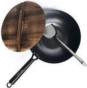 31.8 cm Flat-Bottom Carbon-Steel Wok with Lid & Spatula