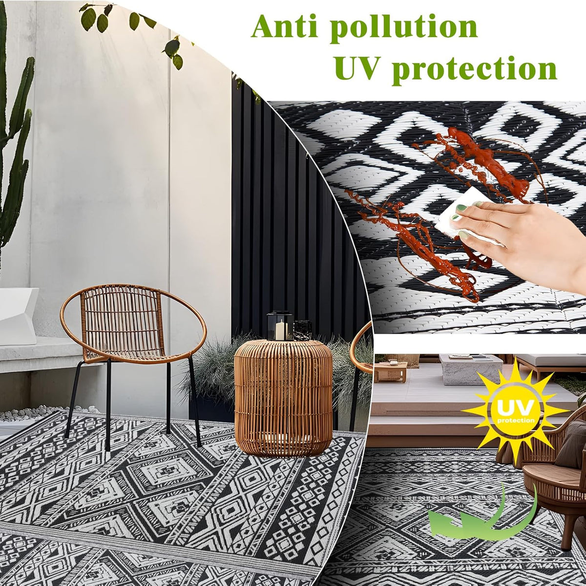 180 × 270 cm Reversible Plastic-Straw Outdoor Rug