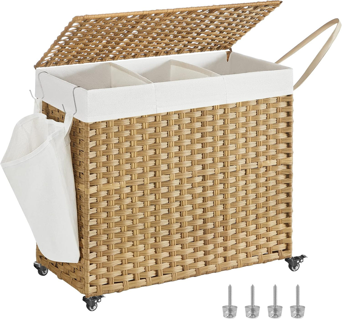 160 L Rolling 3-Section Laundry Hamper with Lid