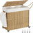 SONGMICS Laundry Hamper with Lid, 42.3 Gallons (160 L), Rolling Laundry Basket with Wheels, 3-Section Synthetic Rattan, Removable Liner, Bedroom, 27.6 x 14.2 x 26 Inches, Natural ULCB365N01