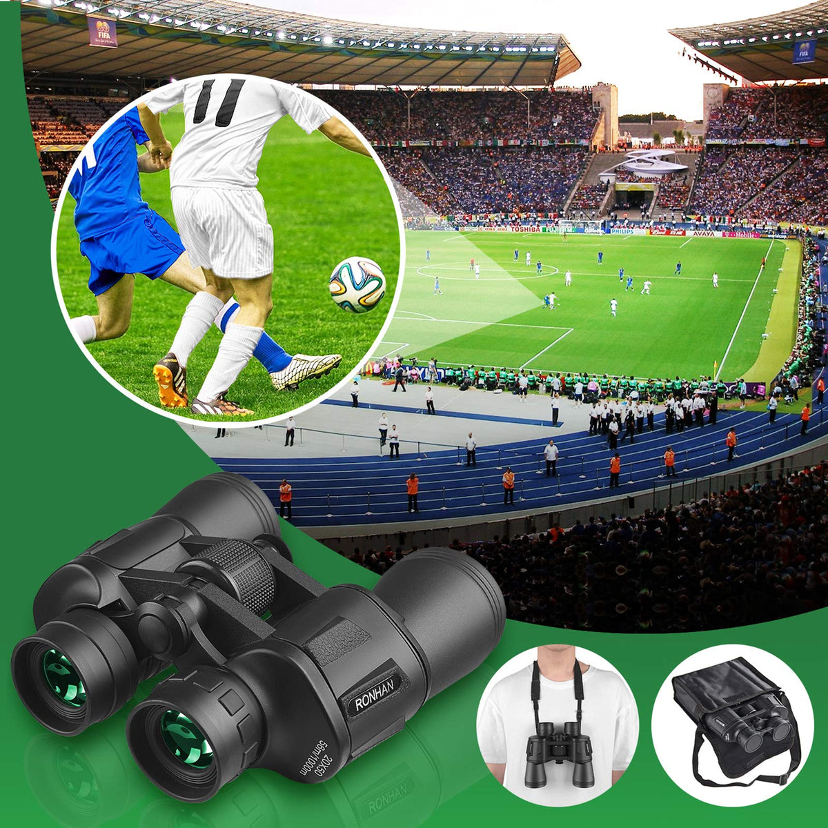 High Power Binoculars for Adults, Military Compact HD Professional/Daily Waterproof Binoculars Telescope for Bird Watching Travel Hunting Football Games Stargazing with Carrying Case and Strap