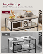 120 cm Kitchen Island with 3 Shelves – Greige & Black