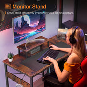118 cm Rustic-Brown L-Shaped Desk with Shelves & Monitor Stand
