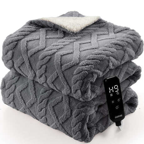 ROYGROW Electric Blanket King, 200x180cm Thick Milk Fleece Heated Blanket with 10 Heating Levels and 9 Time Settings, SAA Certified Overheat Protection Machine Washable Fast Electric Blanket, Grey