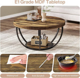 31.7" Round Coffee Table, Industrial 2-Tier Circle Coffee Table with Storage Shelves, Modern Wooden Accent Center Table Sofa Side Table for Living Room, Home Office, Wooden Grain