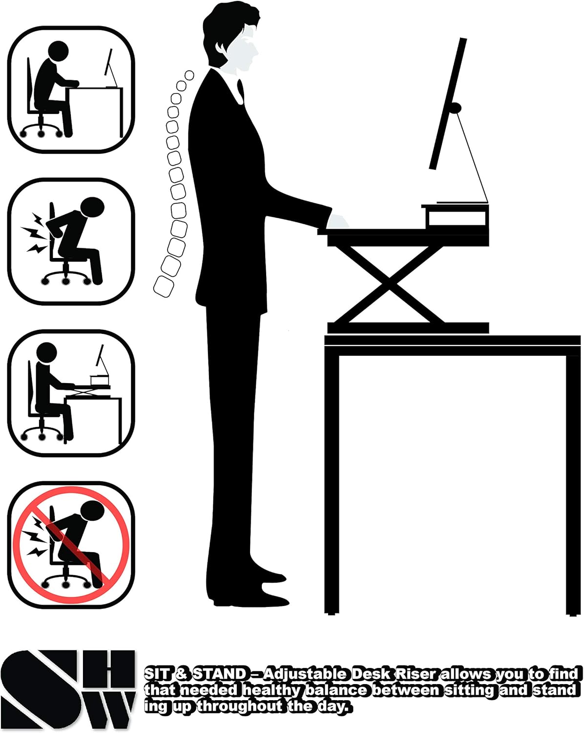 36-Inch Height Adjustable Standing Desk Converter Sit to Stand Riser Workstation