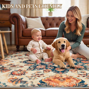 Caramel-Beige Vintage Washable Indoor Area Rug
