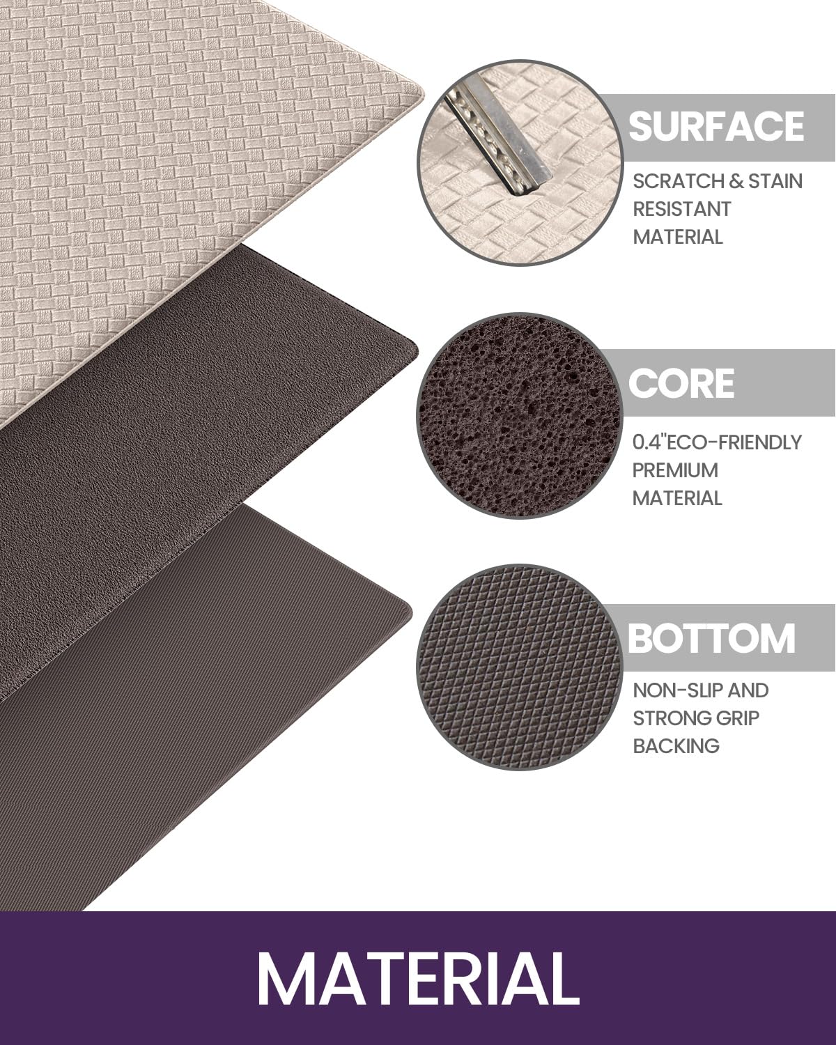 2-Piece Beige & White Cushioned Kitchen Mat Set – 43 × 74 & 43 × 150 cm