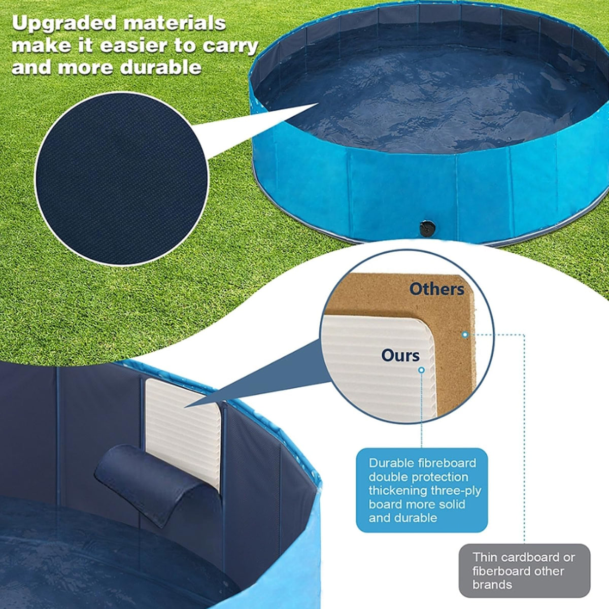 Round Foldable Dog Pool with Drain – 3 Sizes