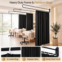 Wall-Mounted Room Divider Curtain with Metal Frame – Black