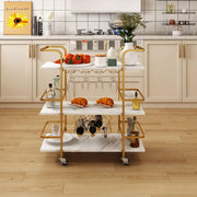3-Tier Gold & White Bar Cart with Wine Storage