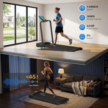 WELLFIT 3 in 1 Foldable Walking Pad, Under Desk Treadmill with APP, Portable Treadmills for Home, Walking Pad Treadmill with Safety Handle Bar, 140 KG Capacity, Console and Mute Remote Control