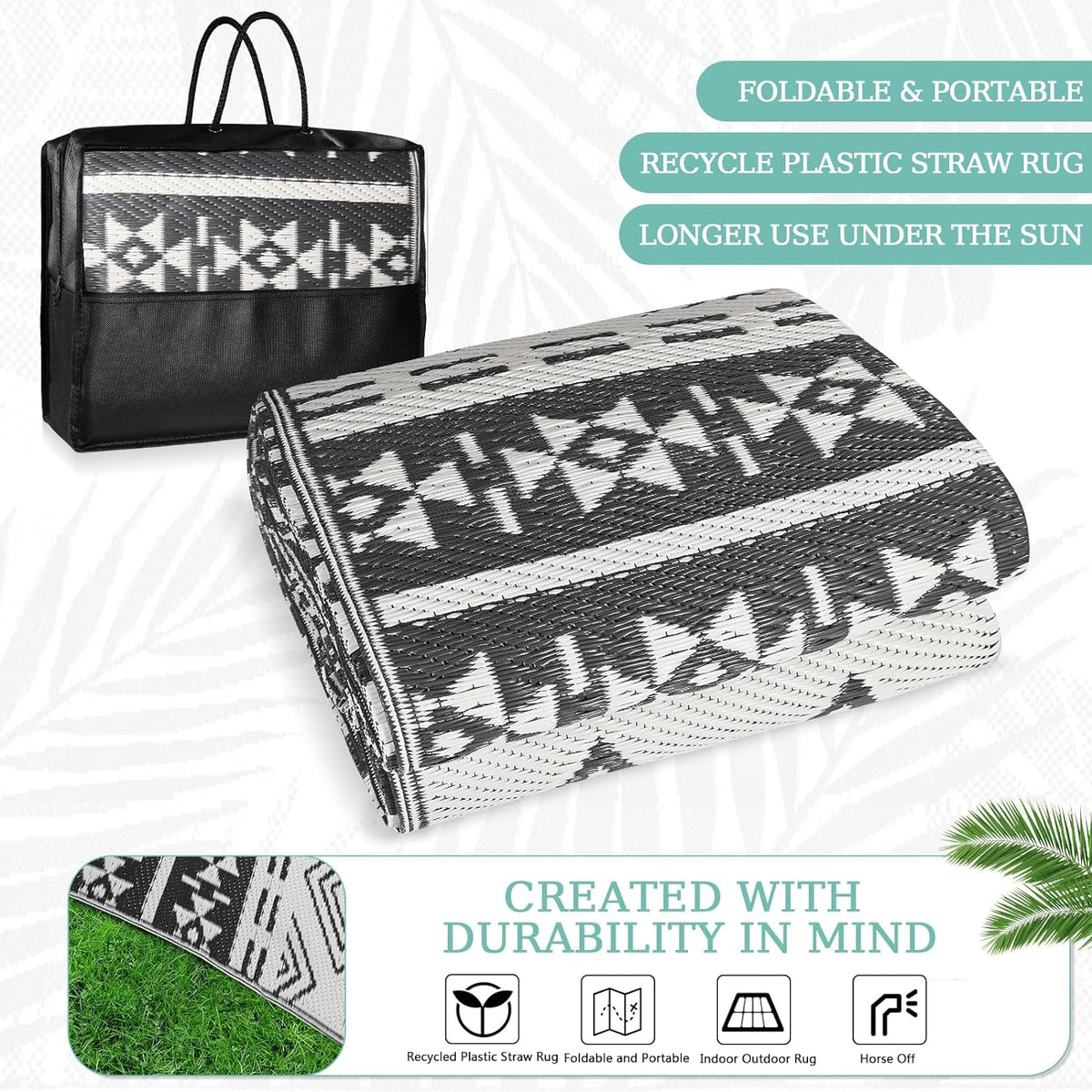 150 × 245 cm Reversible Outdoor Rug with Carry Bag