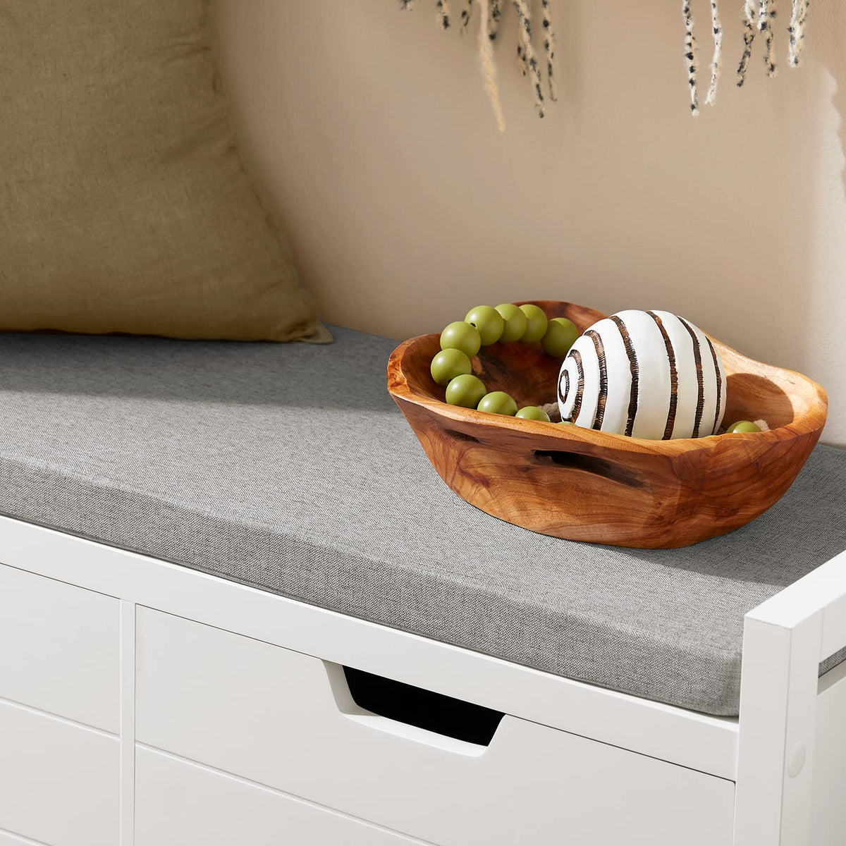 91 cm White Shoe Storage Bench with Removable Cushion
