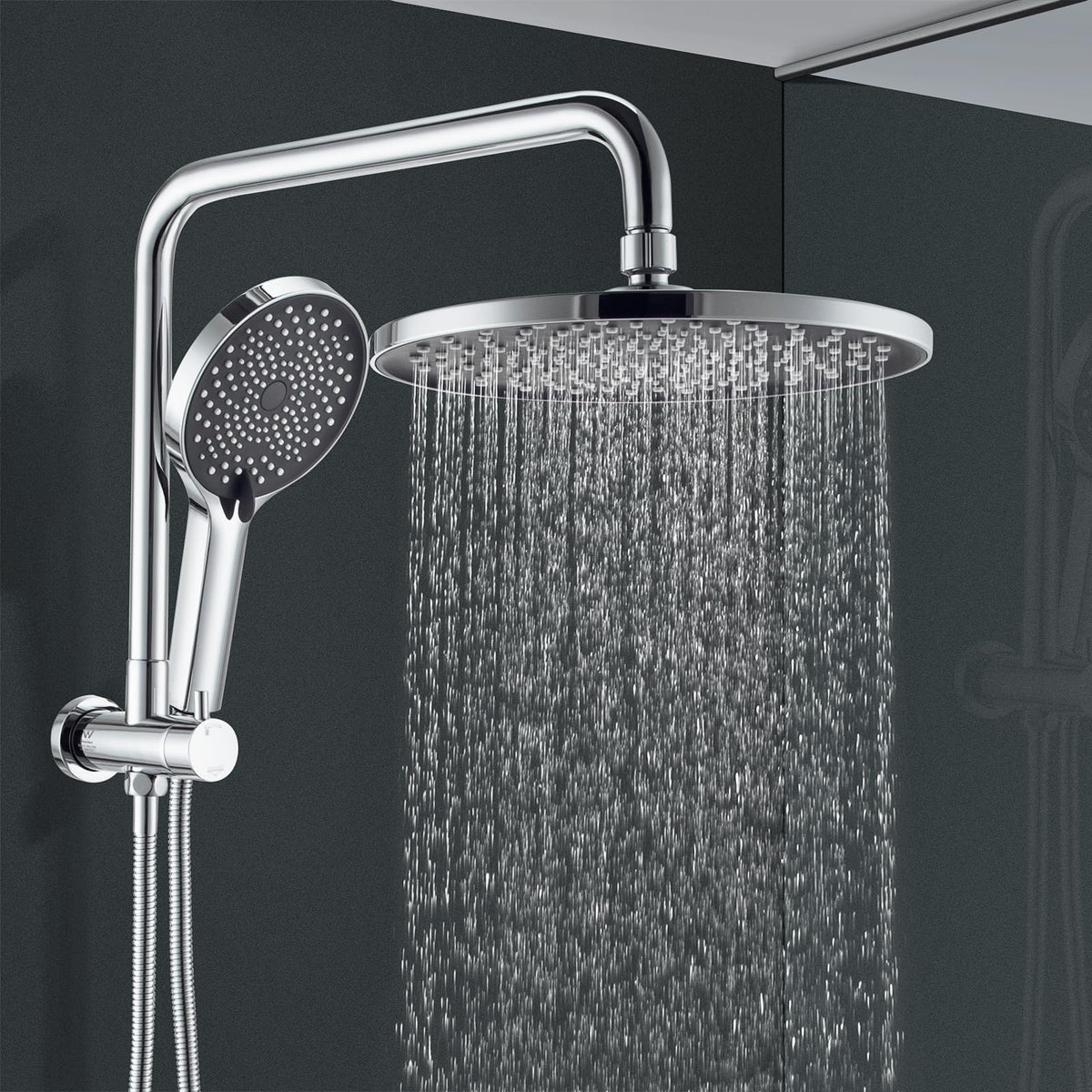 ACA 10-Inch Round Twin Shower Rail Set – Chrome