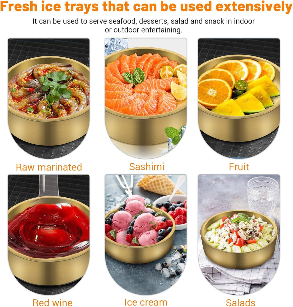 28 cm Gold Stainless-Steel Chilled Serving Tray