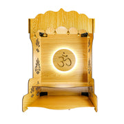 Wooden Pooja Temple for Home/Office – Elegant Pooja Mandir with Inbuilt Om Symbol LED Light & Storage – Beautiful Pooja Temple