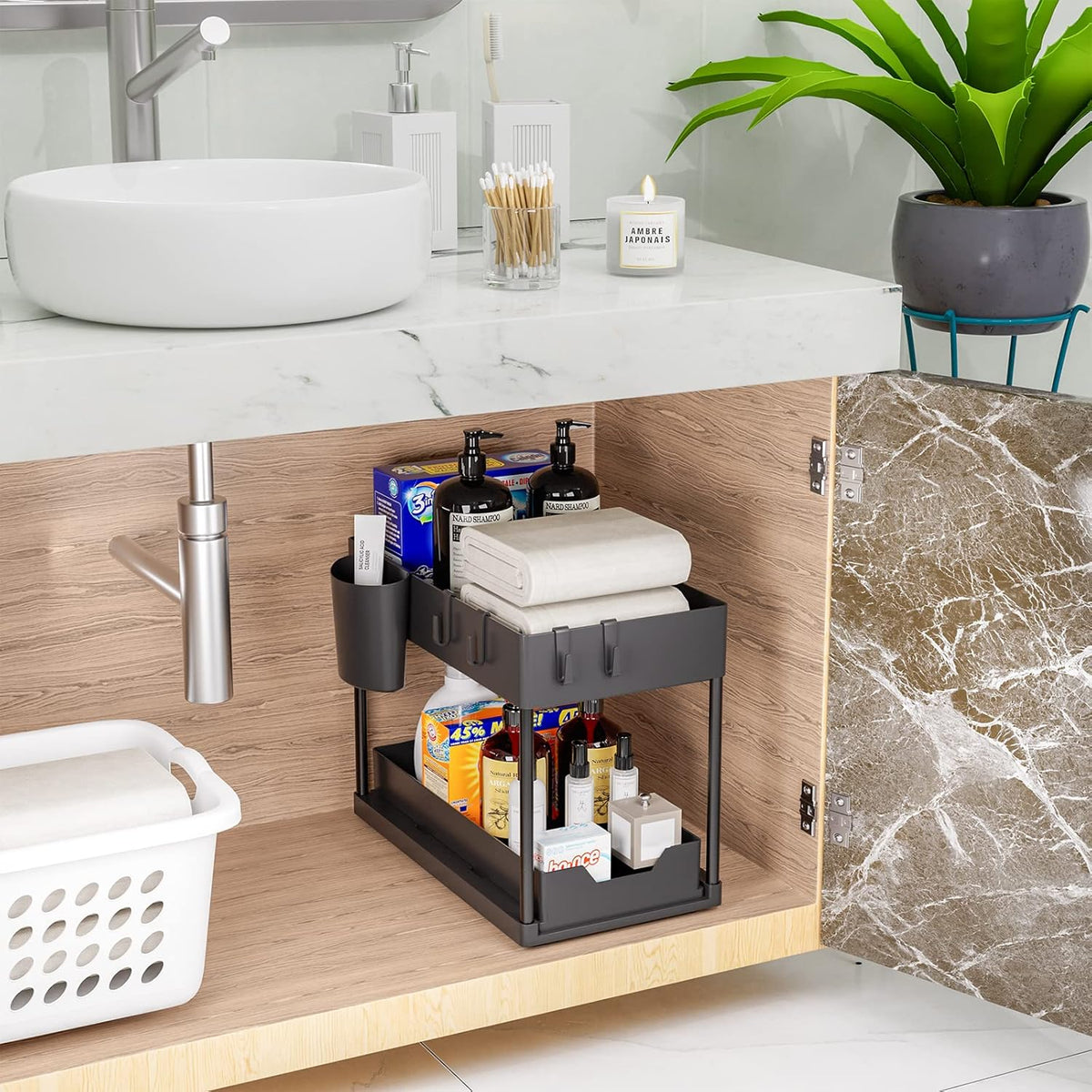 2-Tier Pull-Out Under-Sink Organiser – Black or White