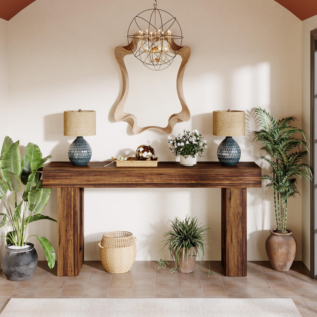 160 cm Rustic-Brown Farmhouse Console Table